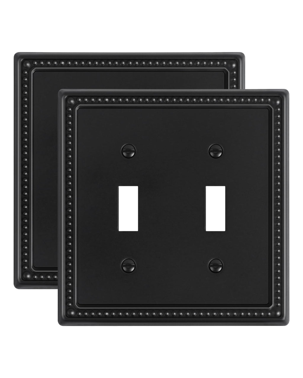 TREEWELL 2-Pack Double Toggle Light Switch Cover Plate, Black Pearls Decorative Dual Switch Plate Covers, 2 Gang Metal Wall Plate, Corrosion Resistant