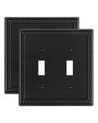 TREEWELL 2-Pack Double Toggle Light Switch Cover Plate, Black Pearls Decorative Dual Switch Plate Covers, 2 Gang Metal Wall Plate, Corrosion Resistant