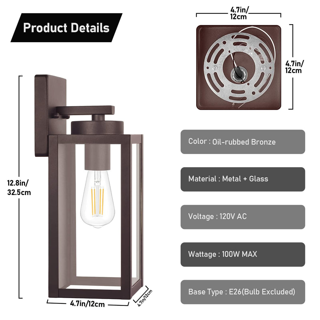 BesLowe Outdoor Wall Light Fixtures, Exterior Waterproof Wall Lanterns, Brown Porch Sconces Lighting with E26 Sockets, Modern Outside Lights for House Patio Front Door Entryway, 2-Pack