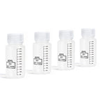 DEMORA Plastic Bottles with Airtight Caps 2oz/60ml, Food Grade Wide Mouth Liquid Containers, Reusable PP Graduated Measuring Bottles for Water Sample Lab Reagent Liquids Mixing (Clear, 4 Pcs)
