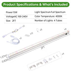 DingChen T5 Grow Lights, 2FT 60W (4×15W, 500W Equivalent), Full Spectrum Grow Lights for Indoor Plants, 4000K, Plug and Play, Easy to Install, for Greenhouse & Plant Shelves (4 Pack)