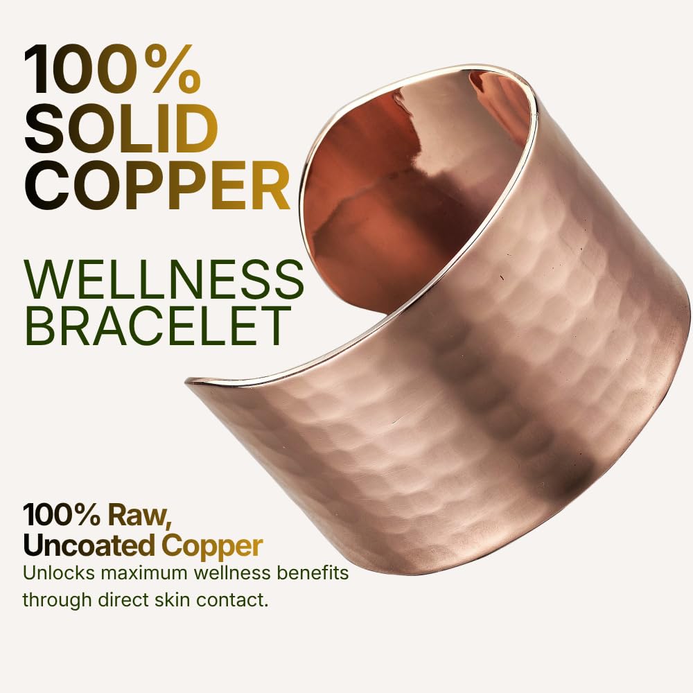 DEMMEX Copper Bracelet for Women – 100% Pure Hammered Turkish Copper Cuff, 1.5mm Thick High-Gauge, Handmade, Uncoated & Non-Magnetic, Large 1.6" Wide, Adjustable, in Wooden Gift Box