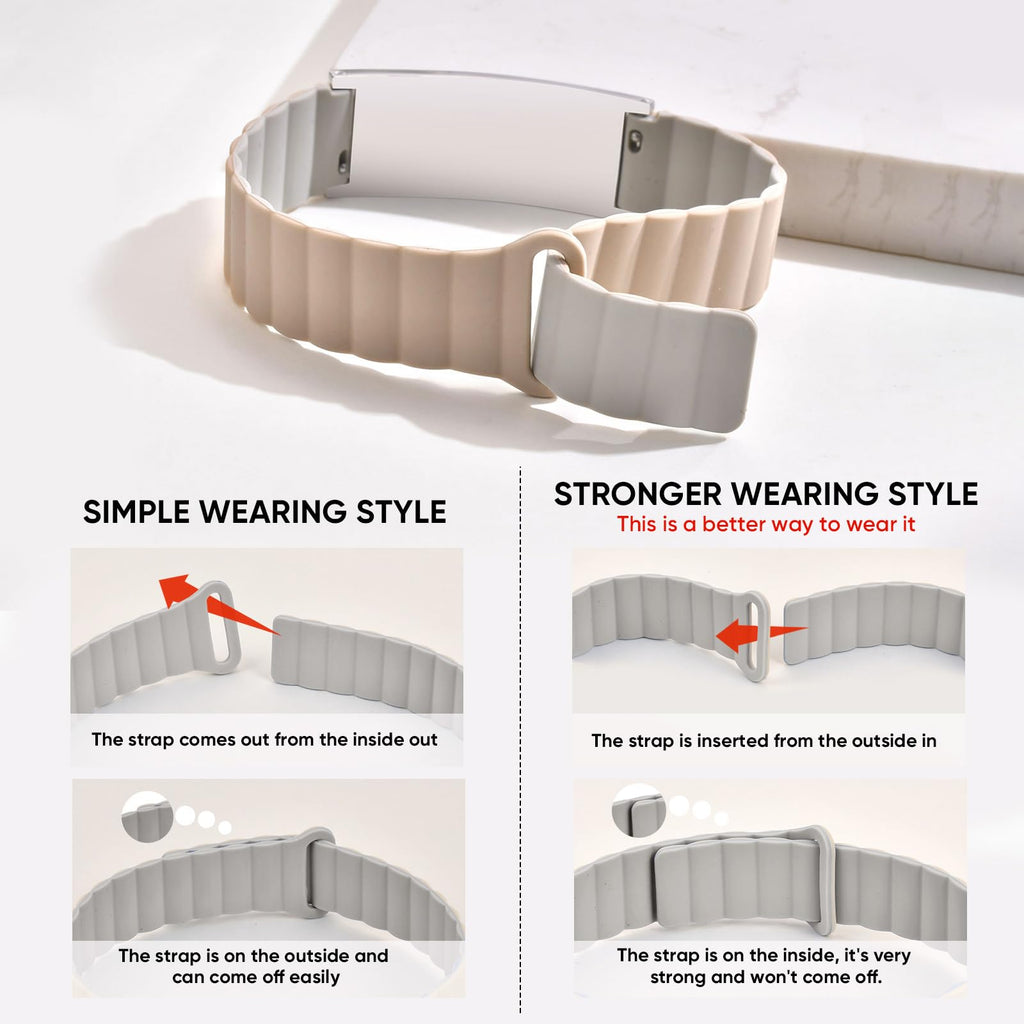 MEALGUET Comfortable Medical ID Bracelet for Men & Women - Custom Engraved Silicone Strap Comfort Medical Alert Bracelets for Sports,Adjustable Waterproof Customizable ID Wristband,White blue