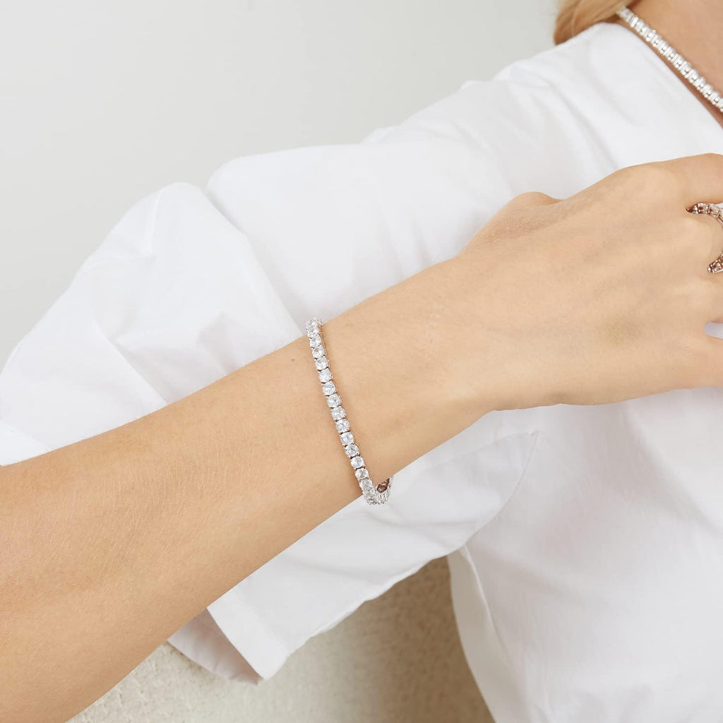 Gemsme 4.0MM Tennis Bracelets for Women - 18K White Gold Plated 4mm Round Cut Cubic Zirconia Classic Tennis Bracelet for Women/Men 7 inch