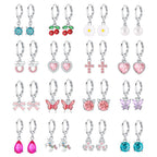 16 Pairs Hypoallergenic Silver Dangle Hoop Earrings for Girls Teens Kids Cute Girls Earrings Animal Small Hoop Earrings Set Pink Jewelry