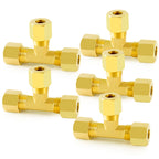 ChillWaves Brass Tee Compression Tube Fitting, 3/8" OD x 3/8" OD x 3/8" OD Compression Union Connector(5-PACK)