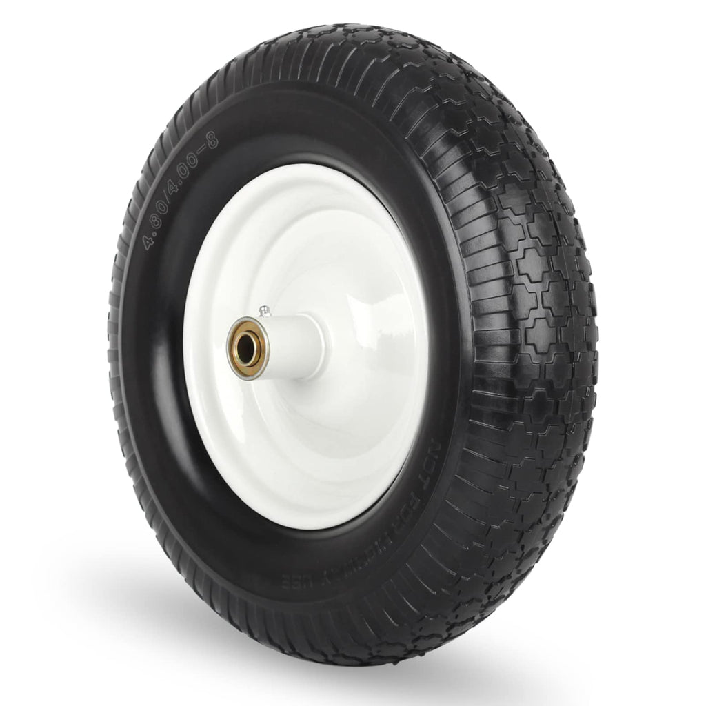 GICOOL 16" Solid Wheelbarrow Tire, 4.80/4.00-8" Flat-Free Tire and Wheel, 6" Centered Hub, 5/8" Axle Bore Hole for Wheel Barrow Garden Utility Cart Replacement