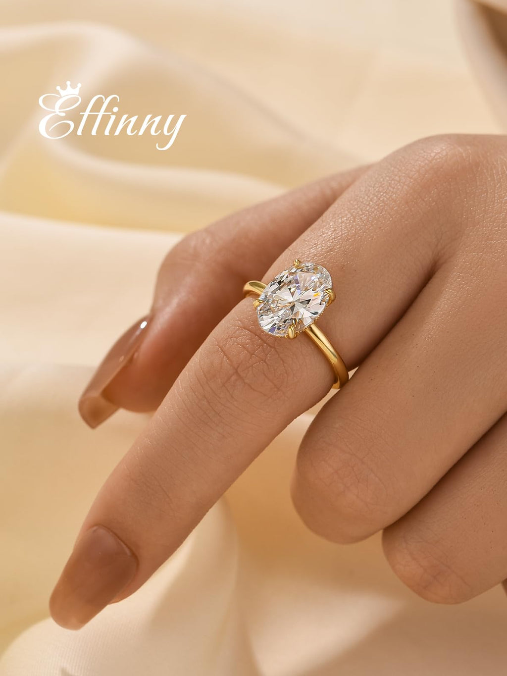 Effinny 3.5 Carat Elongated Oval Cut Engagement Ring for Women,925 Sterling Silver Solitaire Promise Ring (3.5ct,Golden, 5)