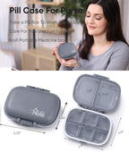 Holii Travel Pill Organizer, 8 Compartments Portable Pill Case, Daily Pill Box to Hold Vitamins, Small Pill Container for Pocket Purse Medicine Organizer（Gray）
