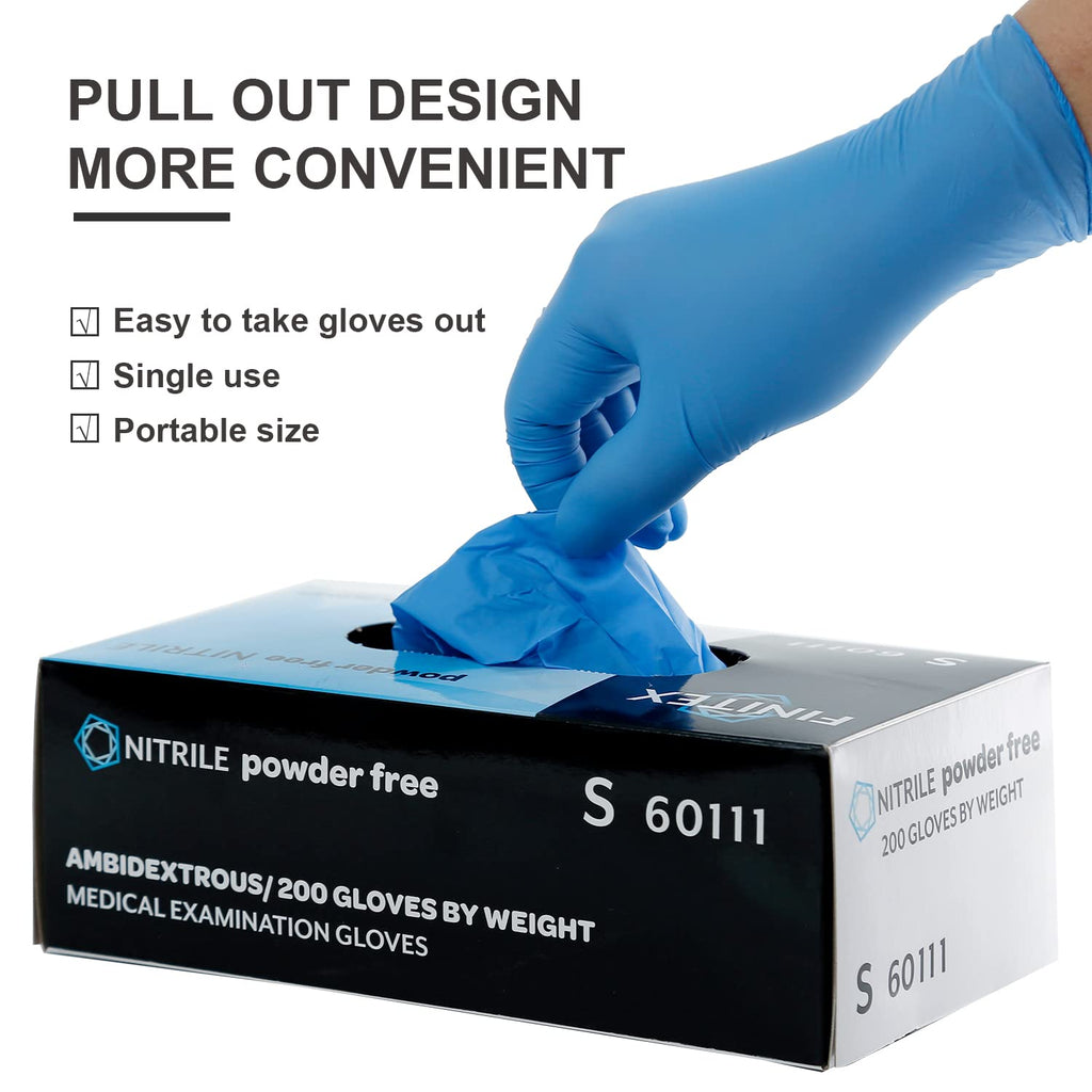 FINITEX Blue Disposable Nitrile Exam Gloves - 200 PCS/BOX 3.5mil Rubber Powder-Free Latex-Free Medical Examination Home Cleaning Food Gloves, LARGE