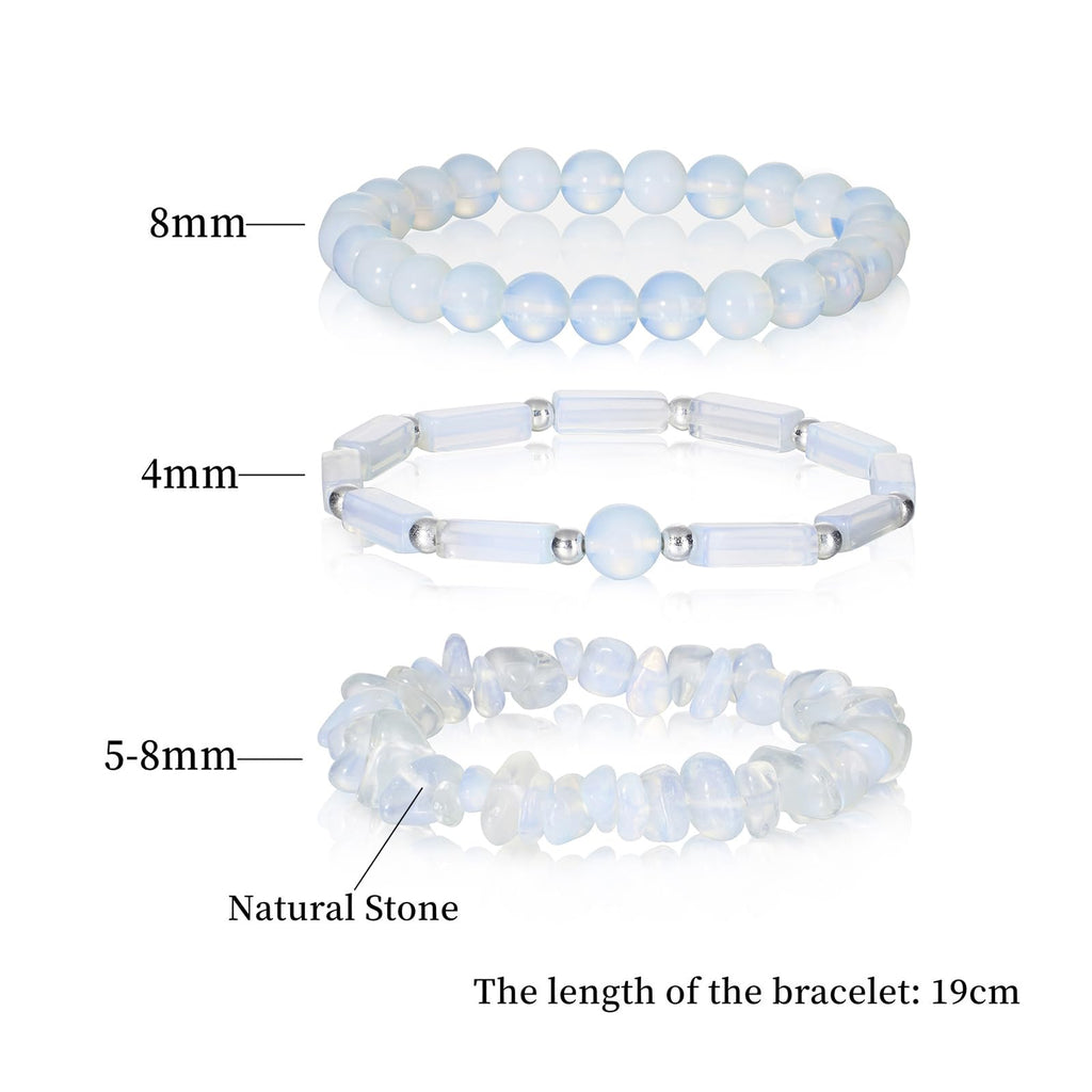 3PCs Moonstone Bracelet for Women 8mm Crystals and Healing Stones Bracelet Natural Stone Beaded Bracelets Handmade Stretch Gemstone Bracelet Healing Jewelry Christmas Gifts for Women Girls