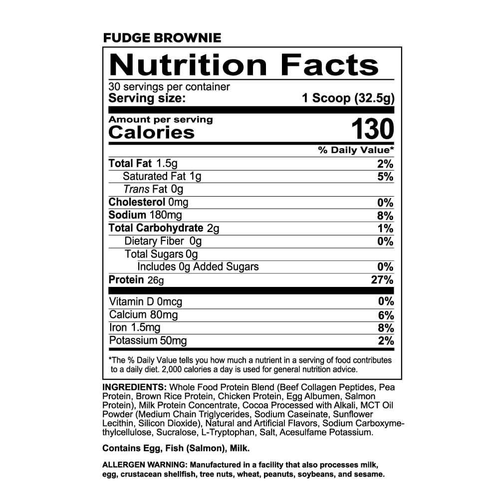 REDCON1 MRE LITE Whole Food Protein Powder, Fudge Brownie - Lactose Free & Sugar Free Meal Replacement with Animal Protein Blends - Easy to Digest Formula - Only 2g Carb per Serving (30 Servings)