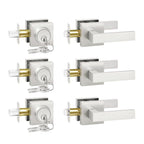 Camtek Front Door Lock Set with Deadbolt, Exterior Door Handle with Single Cylinder Deadbolt Lock, Flat Square Passage Brushed Nickel Door Locks for Front Door, 3 Pack (All Same Keyed Alike)