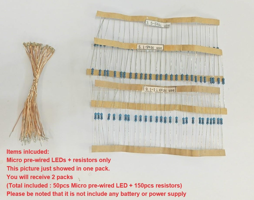Bowerful 50pcs Pre-soldered Micro Litz Wired Leads Golden Yellow SMD Led 0603 + Muti-Resistor New