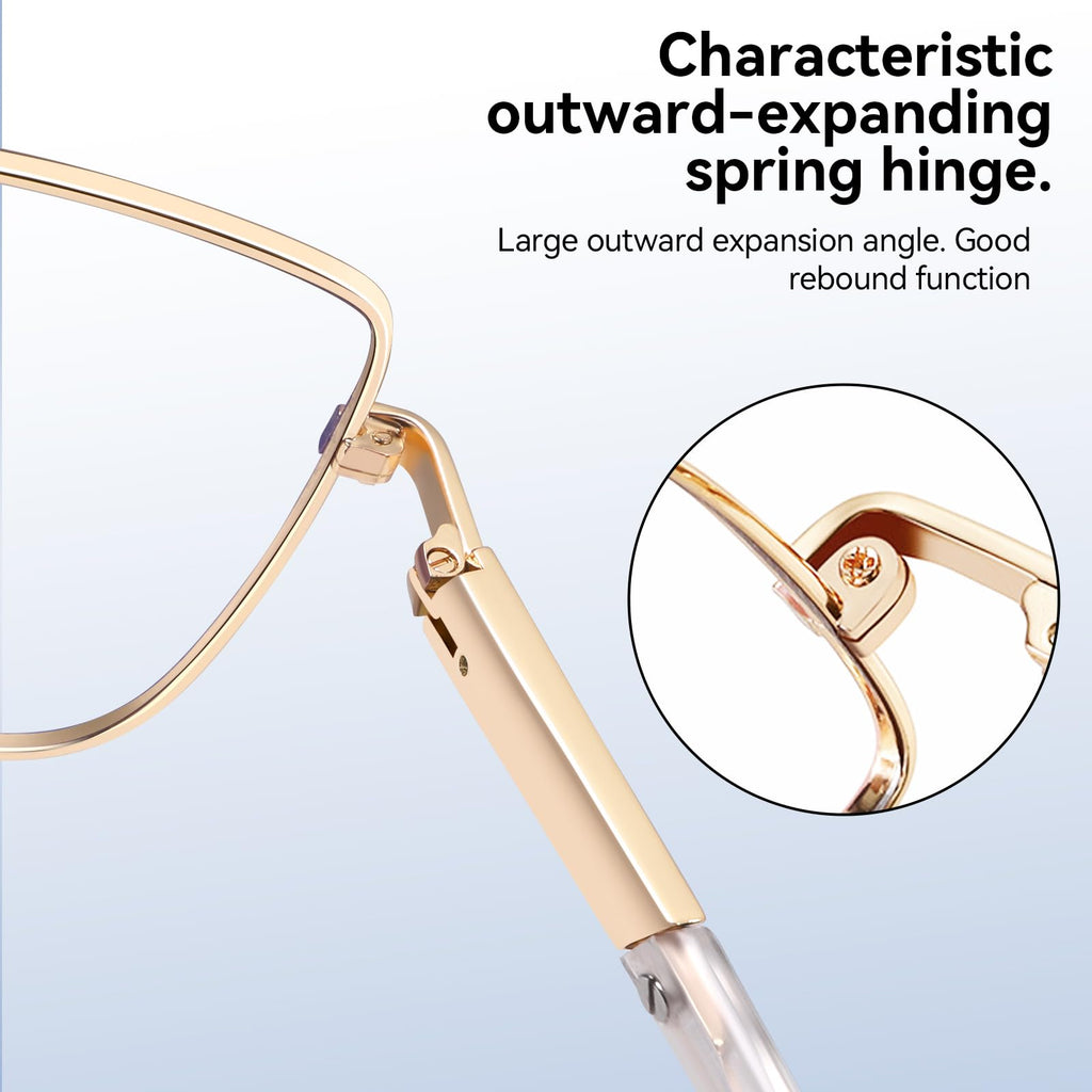 Dollger Square Blue Light Blocking Glasses for Women Trendy Oversized Computer Gaming Eyeglasses Cat Eye Metal Frame bluelight glasses Gold