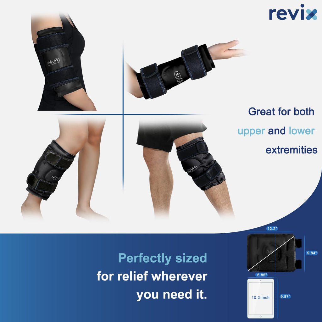 REVIX Ice Packs for Knee Relaxation, Reusable Gel Ice Wraps with Cold Compression for Meniscus Tear and ACL, Plush Cover and Long-Lasting Cold, A Set of Two, Black