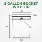 5-Gallon White Bucket Pail Container with Lid | Food Grade | Heavy-Duty Approx 90 MIL Extra Durable | Metal Handles with Plastic Grip | Multi-Use | Easy Stack and Store | BPA Free - 3 Pack