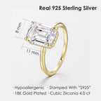 Michooyel 18K Gold Plated Emerald Cut 4ct Engagement Ring Cubic Zirconia Sterling Silver Women's Ring Wedding Ring Promise Ring