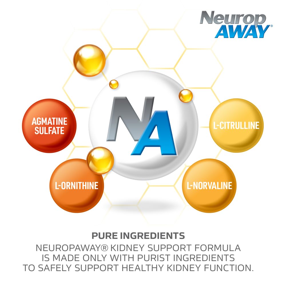 NeuropAWAY Kidney Support Formula Sugar Free with Agmatine Sulfate 500mg L-Novaline 50mg L-Ornithine 150mg L-Citrulline 100mg Per Capsule 90CT Fast Acting Kidney Support