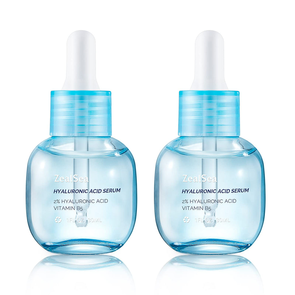 ZealSea Hyaluronic Acid Serum for Face, Hydrating Microneedling Serum, EWG Certified for Sensitive Skin, Vegan Fragrance Free Non-Comedogenic Absorb Quickly, Pure Hyaluronic Acid Anti-Aging 1 Oz*2
