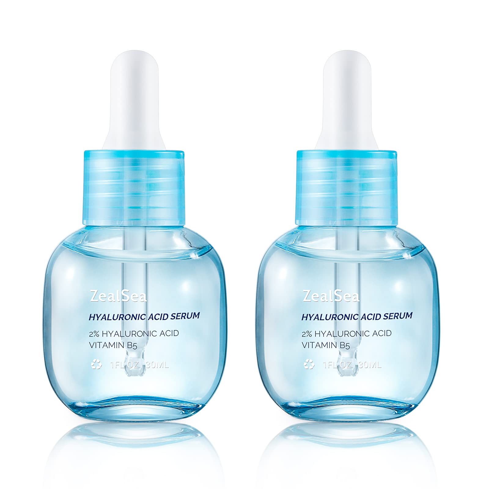 ZealSea Hyaluronic Acid Serum for Face, Hydrating Microneedling Serum, EWG Certified for Sensitive Skin, Vegan Fragrance Free Non-Comedogenic Absorb Quickly, Pure Hyaluronic Acid Anti-Aging 1 Oz*2