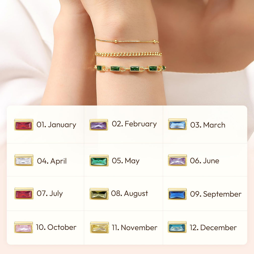 GexTyde Gold Birthstone Bracelet for Women, 18K Gold Plated Layered Jewelry Bracelet Set, Womens Dainty Stackable Bracelets Link Paperclip Chain Valentines Day Gift for Wife Her