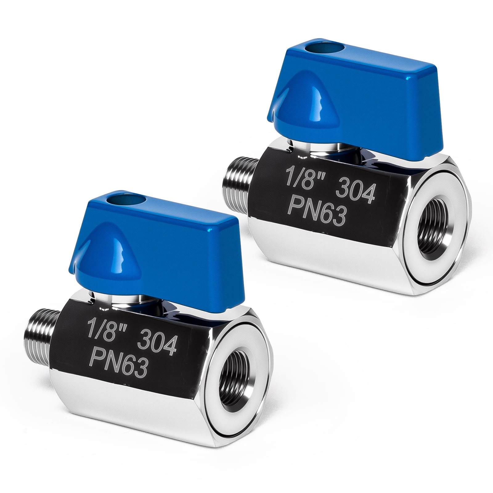 2 Pack 1/8" Mini Ball Valve, 304 Stainless Steel Valve NPT Female x Male Thread Shut-Off Valves for Small Compact Space (2, 1/8 Inch)