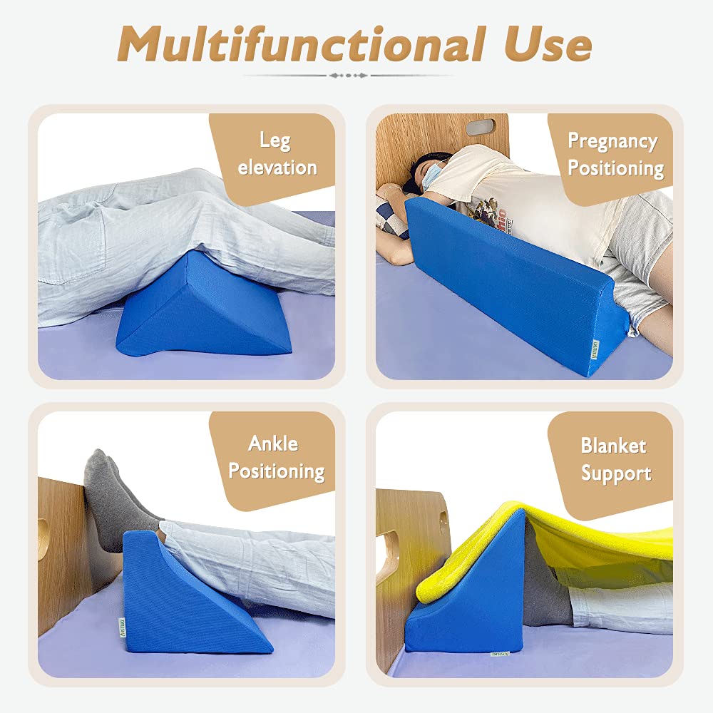 Mistuki Bed Wedge Pillow for Sleeping Seniors Incline Triangle Pillow Adults Post Surgery Back Support Bedsore Pressure Relief Positioning Foam Medical Wedge Bedridden Patient Body Leg Support（23.6"）