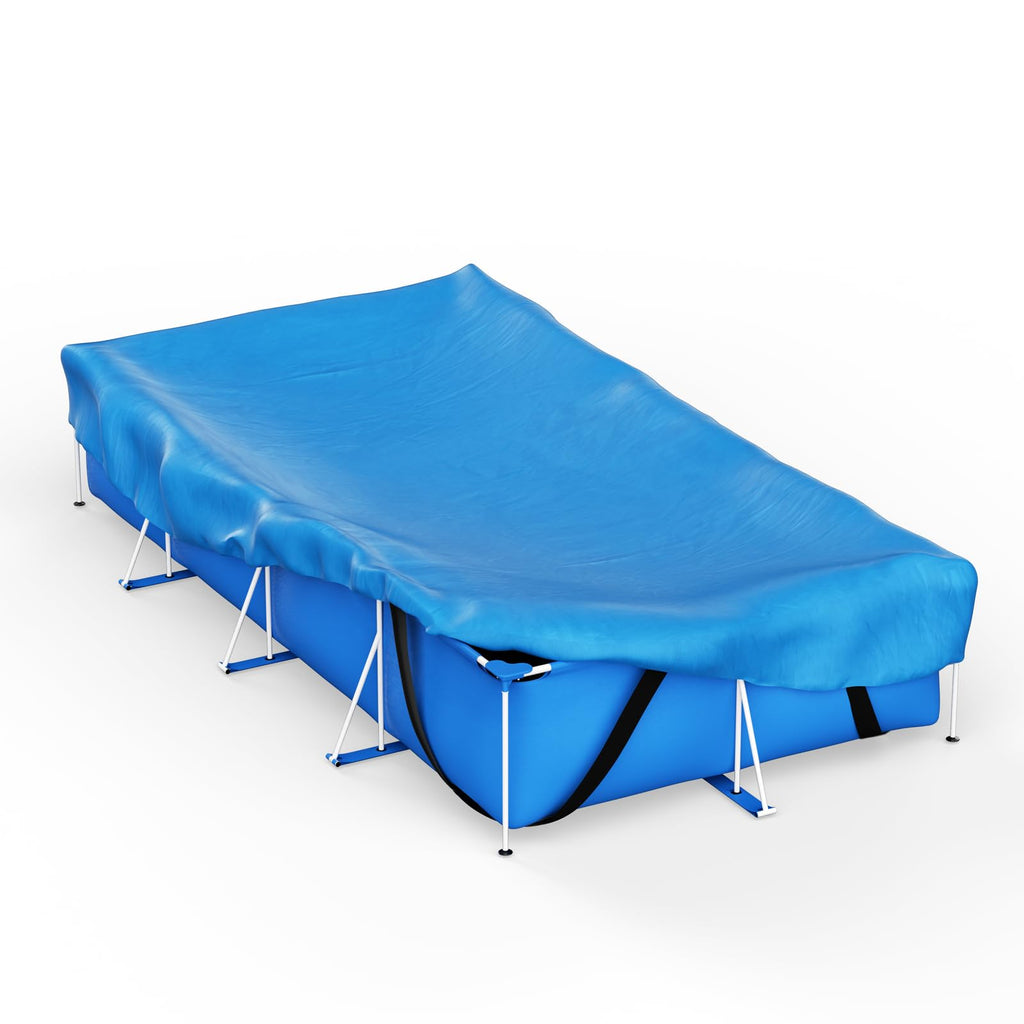 Reinmoson Rectangle Pool Covers for Above Ground Pools Fits 12’ x 7’ to 15’ x 8’ Pools, Rectangular Inflatable Pool Cover with Elastic Edge & Integrated Drawstring for Bestway/Intex/Coleman Pool