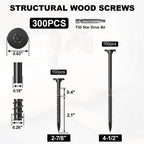 FMhotu Heavy-Duty Outdoor Deck Screws, 300Pcs Star Drive Decking Wood Screws, Rust Resistant Timber Screws for Timber/Log/Landscaping Wood（#14 x 2-7/8",4-1/2"）