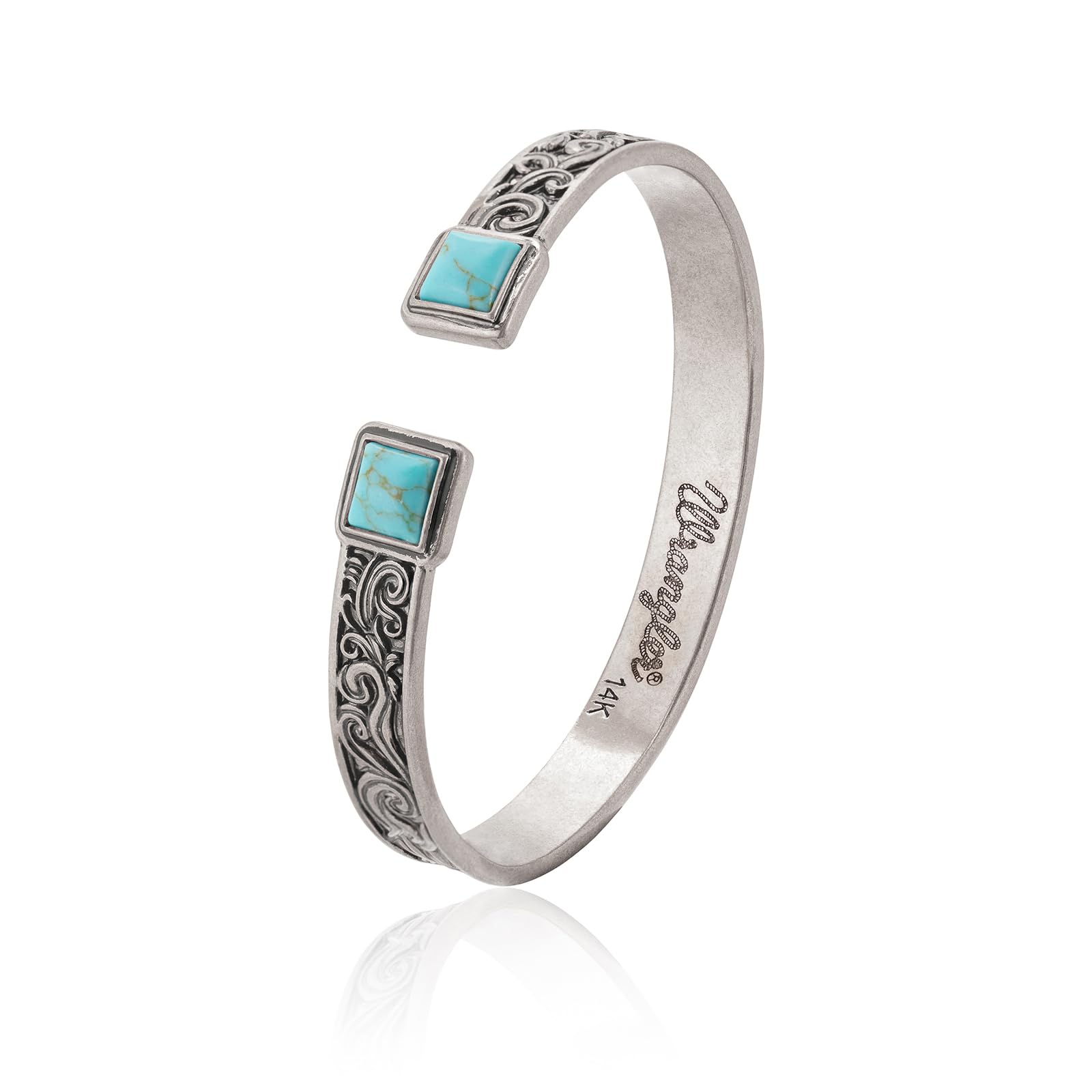 Wrangler Turquoise Cuff Bracelet, Carved Floral Western Jewelry for Women
