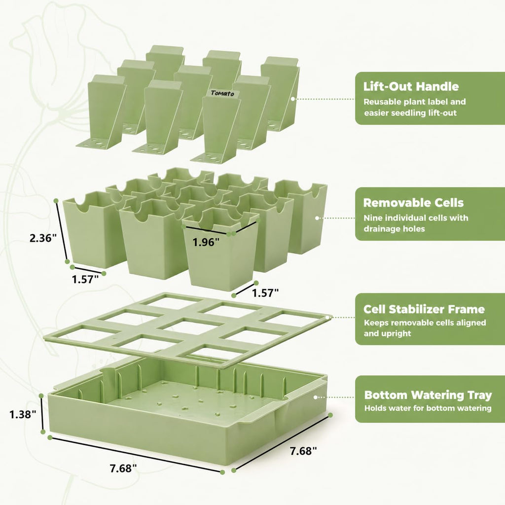 GREENBAZZAR Seed Starter Tray with Lift-Out Handles for Easy Transplanting