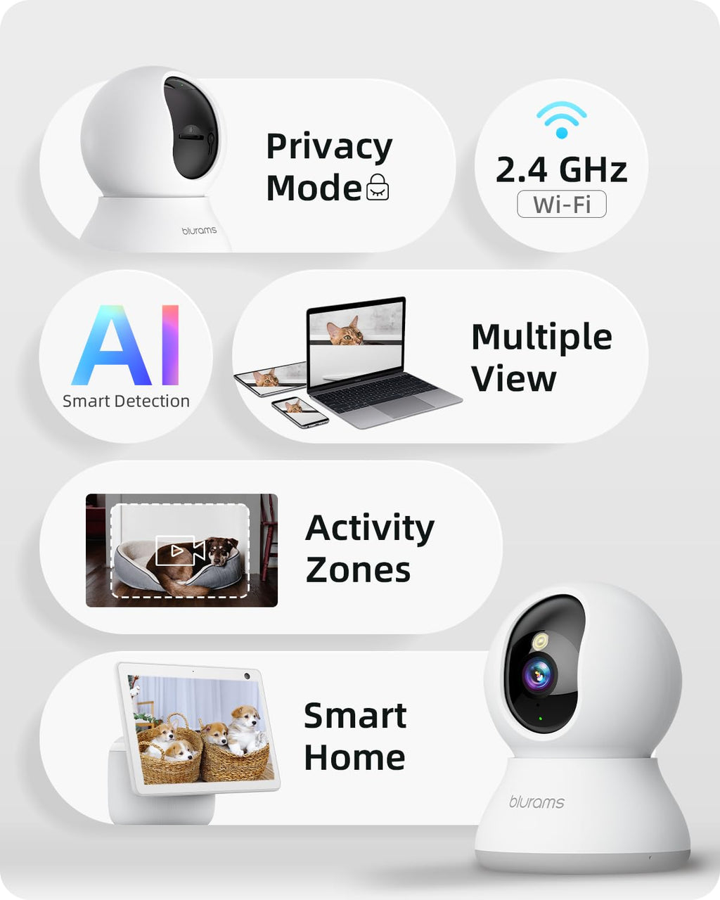 blurams Security Camera, 2K Indoor Camera 360° Pet Camera for Home Security