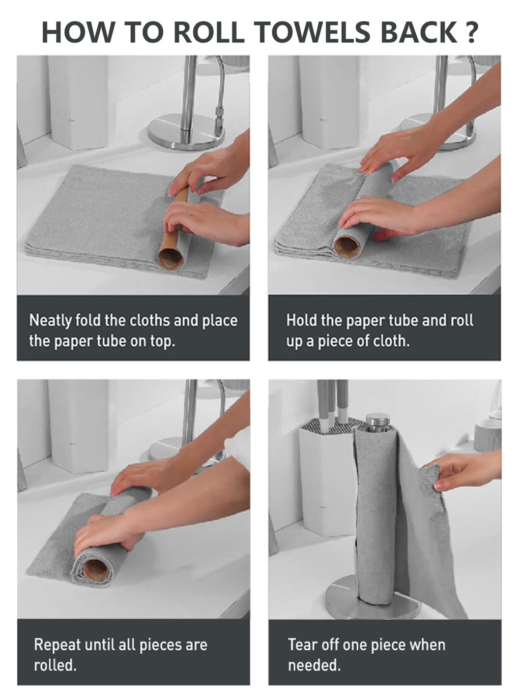 Fantasticlean Microfiber Cleaning Cloth Roll -60 Pack, Tear Away Microfiber Towels, 12" x 12", Reusable, Washable, Scratch Free, Ultra Absorbent for All-Around Cleaning Supplies (Grey & DimGrey)