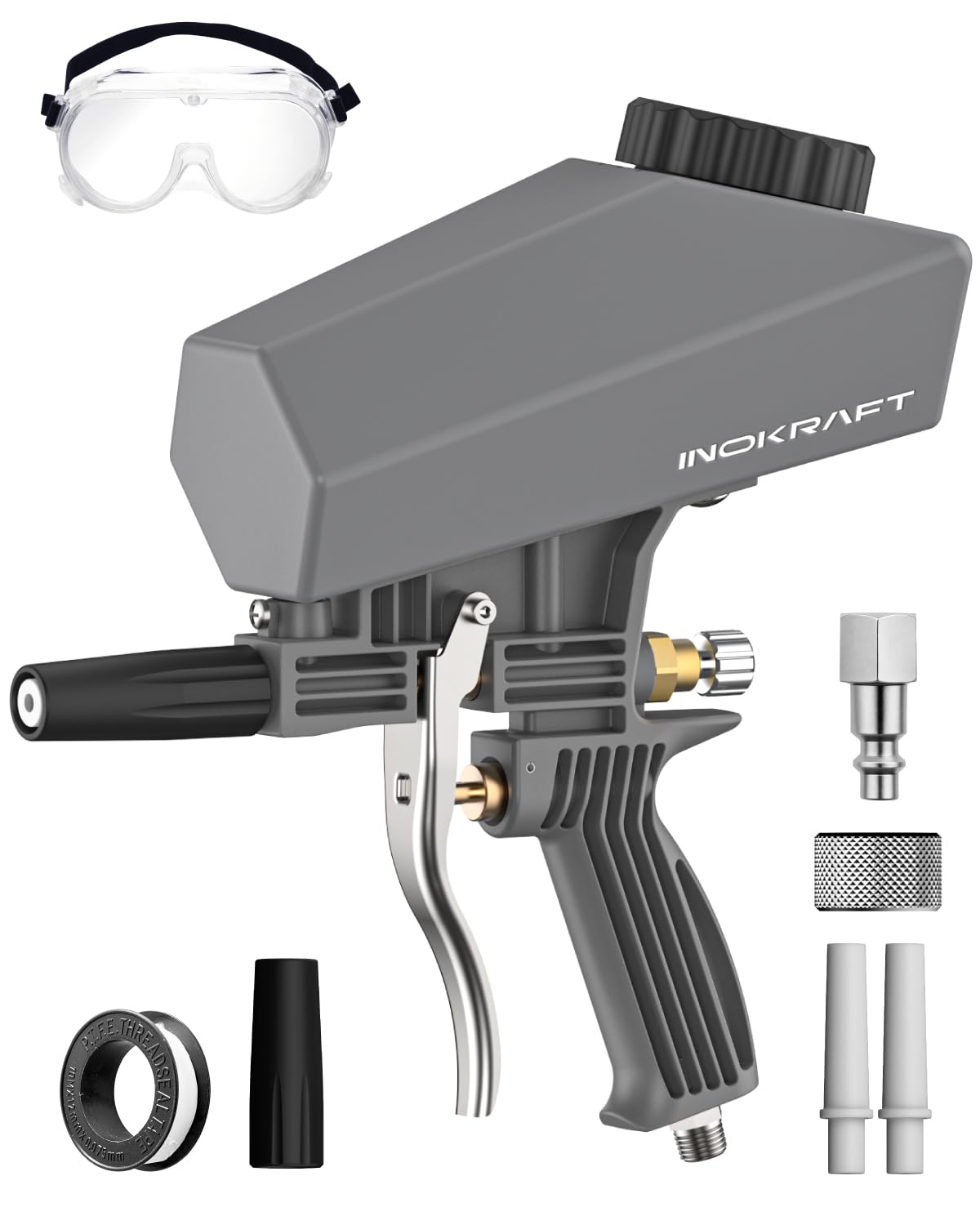 Inokraft Leak-Proof Portable Sand Blaster Gun Kit for 60-120 PSI Air Compressor, Mini Sandblaster for Rust & Paint Removal, Compatible with Aluminum Oxide, Sand & Soda, Perfect for Small Project