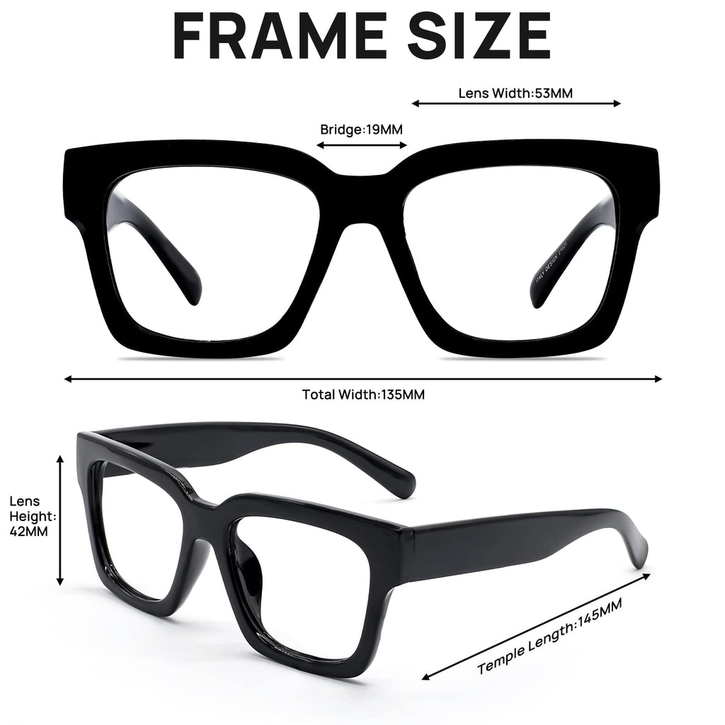 OCCI CHIARI Oversized Reading Glasses for Men 1.5 Thick Square Big Head Readers 1.0 1.25 1.50 1.75 2.0 2.25 2.50 2.75 3.0 3.5（Black,1.50）
