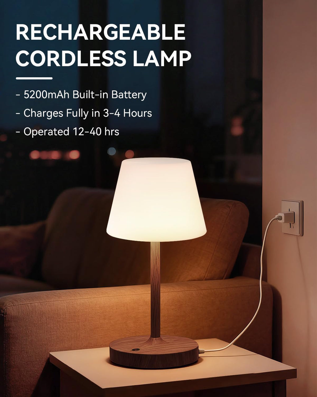 SAIWEYA Outdoor Waterproof Shower Lamp, 5200mAh Cordless Rechargeable Table Lamp with Touch Dimming, IP65 Wireless LED Night Light for Patio, Camping, Bathroom, Restaurant & Kitchen