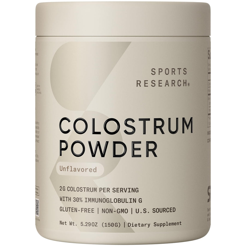 Sports Research® Bovine Colostrum Powder – Easy to Mix Superfood – Immunity Support & Gut Health w/ 30% IgG Antibodies - U.S. Sourced · Non-GMO · Gluten Free - 75 Servings (Unflavored)