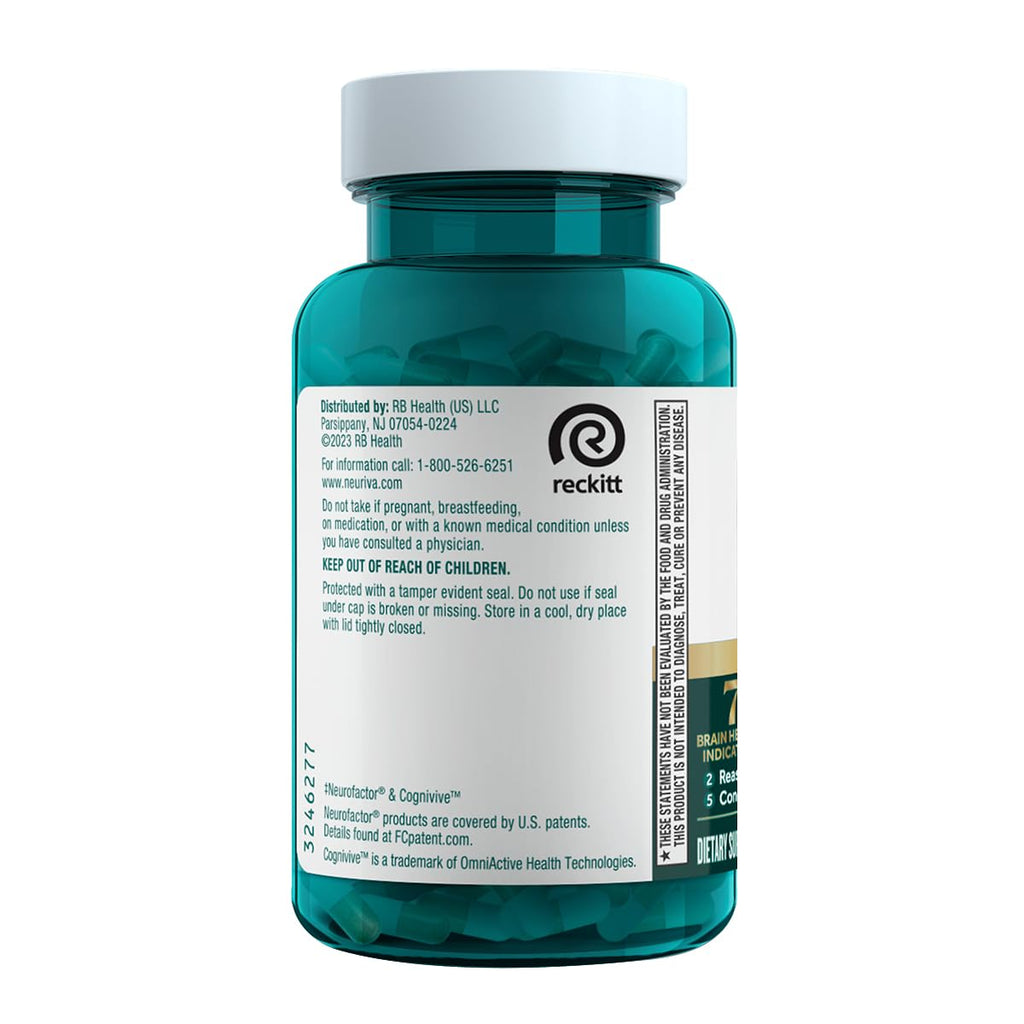 NEURIVA Ultra Decaf Clinically Tested Nootropic Brain Supplement for Mental Alertness, Memory, Focus & Concentration, Cognivive, Neurofactor, Phosphatidylserine, Vitamin B6 B12, 60 Caps (2 Pack)