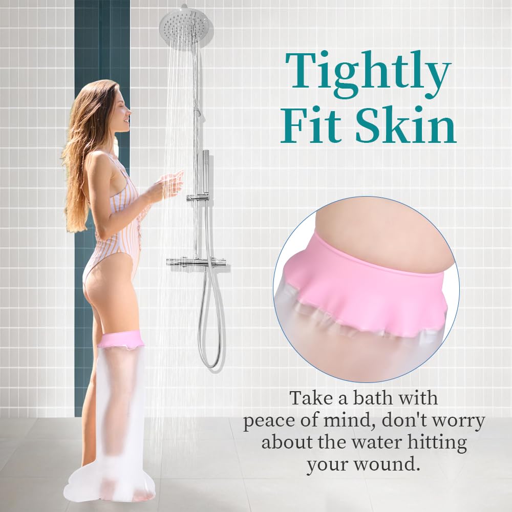 mosago Waterproof Cast Covers for Shower Leg, Soft Comfortable full Leg Protector for Shower Adult, Keep Wound/Bandage Dry Bath, Broken Legs/Knee/Foot/Ankle, Reusable Wound Care Supplies (Pink)