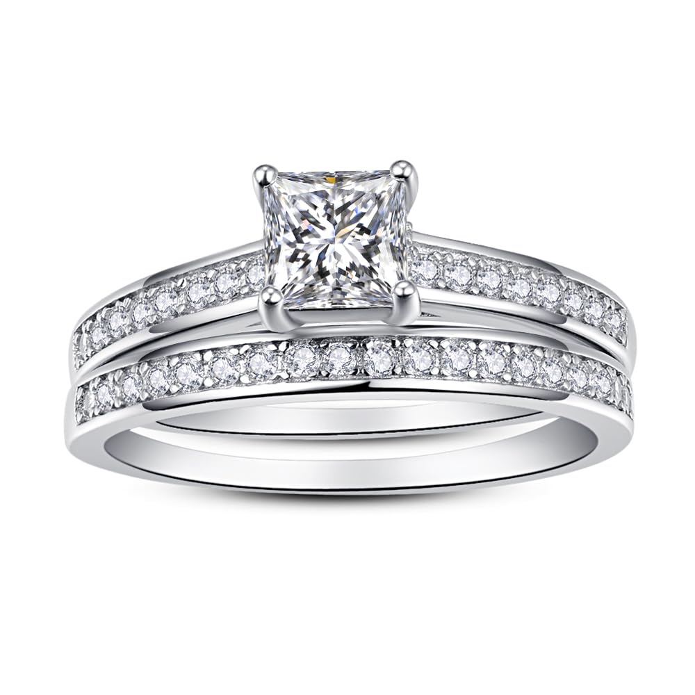 AVECON 1.35CT Princess Cut Engagement Ring Set for Women Cubic Zirconia, 6