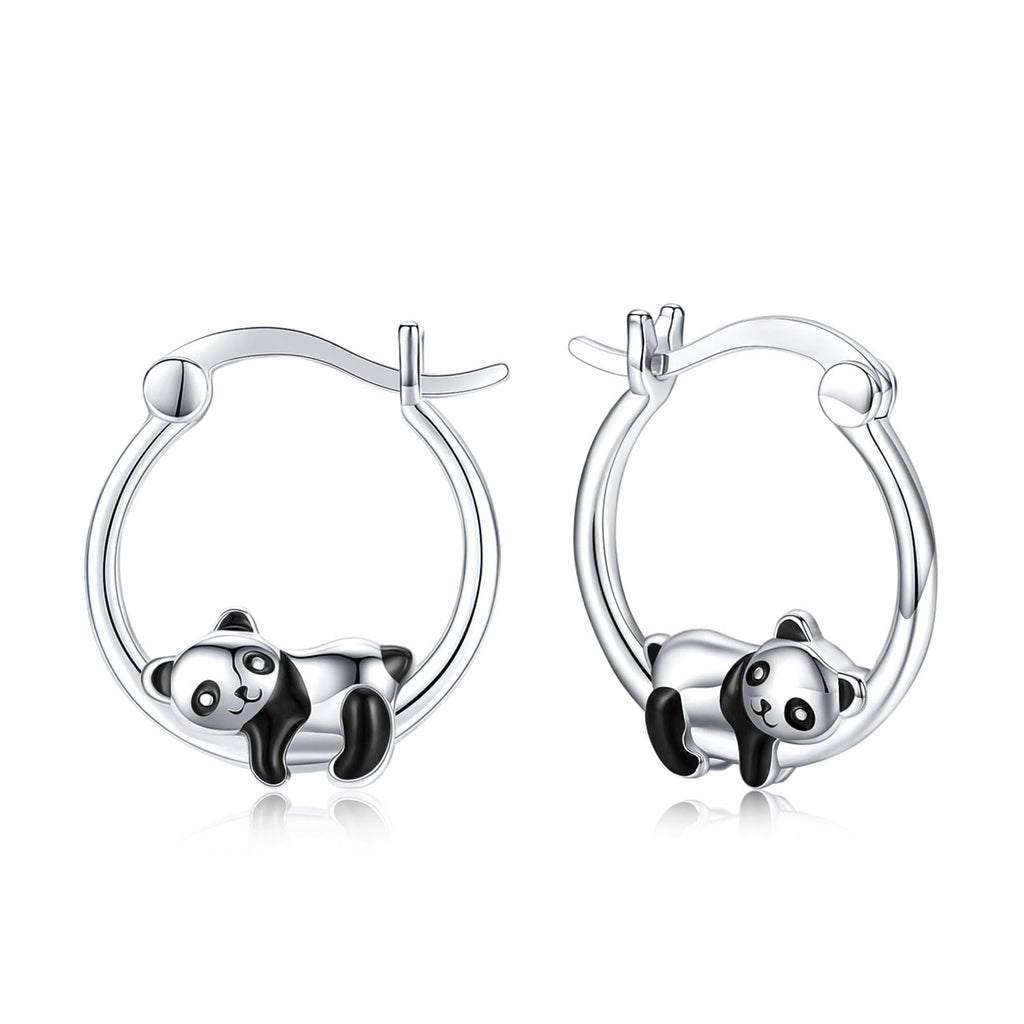 JUSTKIDSTOY Hypoallergenic Panda Hoop Earrings for Women Girls Sterling Silver Small Animal Huggie Hoop Earrings for Sensitive Ears Panda Jewelry Graduation Gifts for Daughter Her