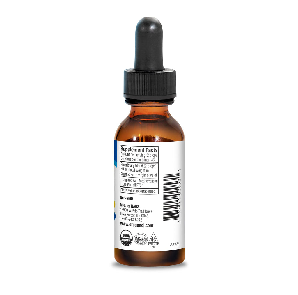 NORTH AMERICAN HERB & SPICE Oreganol - 1 fl. oz. - Unprocessed, Wild, Organic Oregano Oil - Mediterranean Source P73 - Non-GMO - 432 Servings