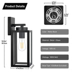 Outdoor Wall Light Fixtures, Exterior Waterproof Wall Lanterns, Porch Sconces Lighting with E26 Sockets & Glass Shades, Modern Matte Black Outside Lights for Patio Front Door Entryway Garage, 2-Pack