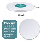 White Cake Drums Round 14 Inch Cake Boards with 1/2-Inch Thick Smooth Edges for Multi Tiered Birthday Wedding Party Cakes Drum Board