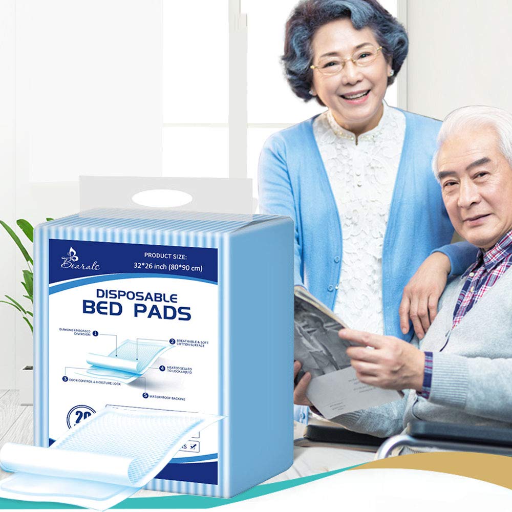 Bed Pads Disposable for Adult Extra Large (32”x36”, 20 Counts), Leak-Proof Disposable Bed Pads for Adults, Thick Disposable Underpads, Disposable Pads for Beds for Incontinence and Adults