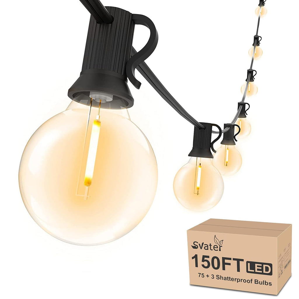 Svater Outdoor String Lights 150 FT, Patio Light with 78 Shatterproof LED Bulbs, Outside Plastic Hanging G40 Globe Lights for Cafe Market Bistro Backyard, Dimmable Warm White 2700K