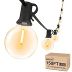 Svater Outdoor String Lights 150 FT, Patio Light with 78 Shatterproof LED Bulbs, Outside Plastic Hanging G40 Globe Lights for Cafe Market Bistro Backyard, Dimmable Warm White 2700K