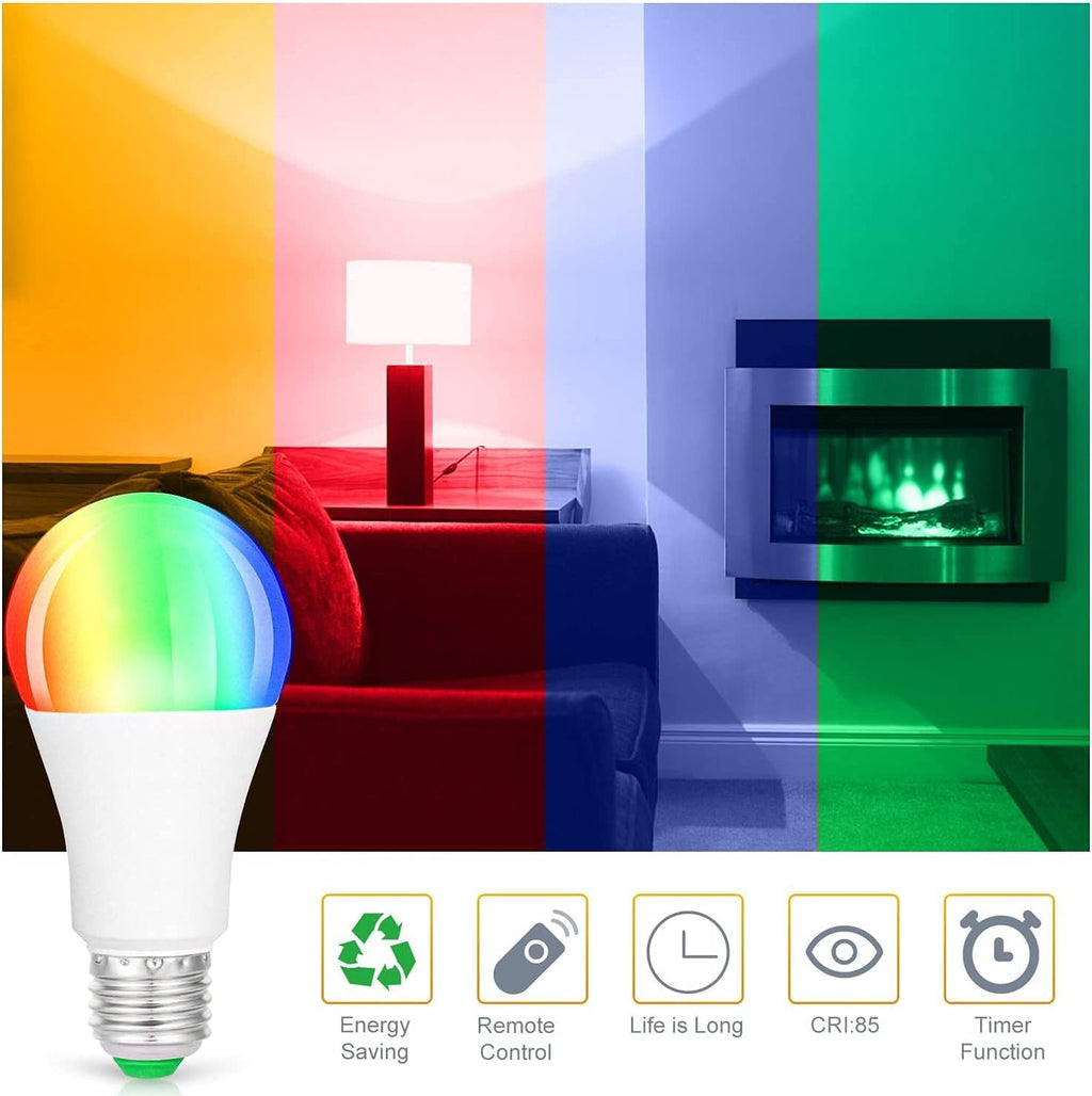 SUNNEST LED Light Bulbs, 2 Pack Dimmable E26 LED Light Bulb, 10W RGBW ...