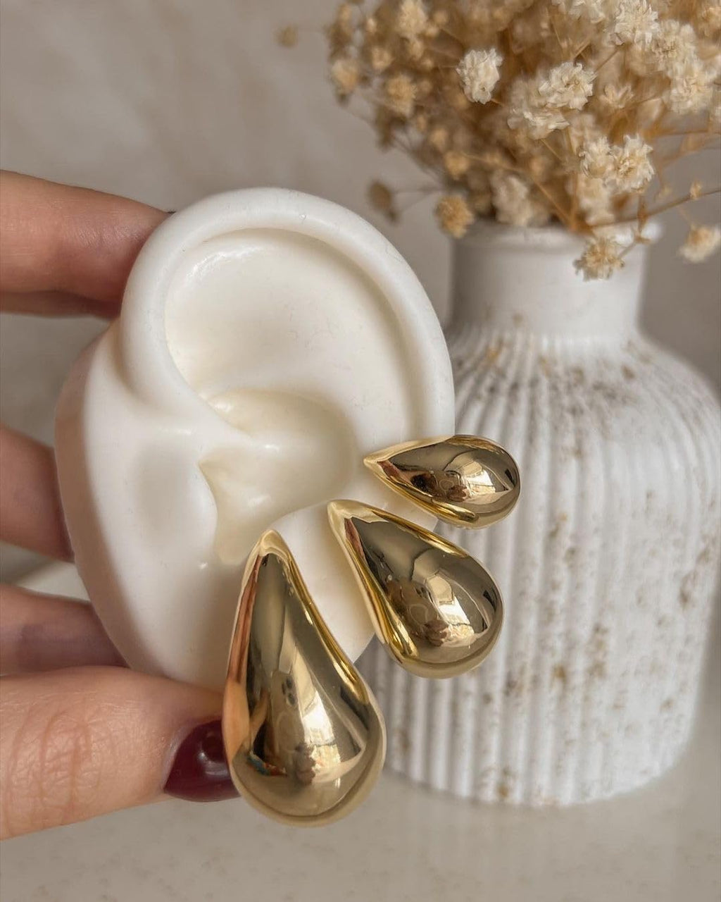 3Pair Gold Teardrop Earrings Set Dupes for Women Thick Gold Plated Chunky Hoop Water Drop Earring for Women Hypoallergenic